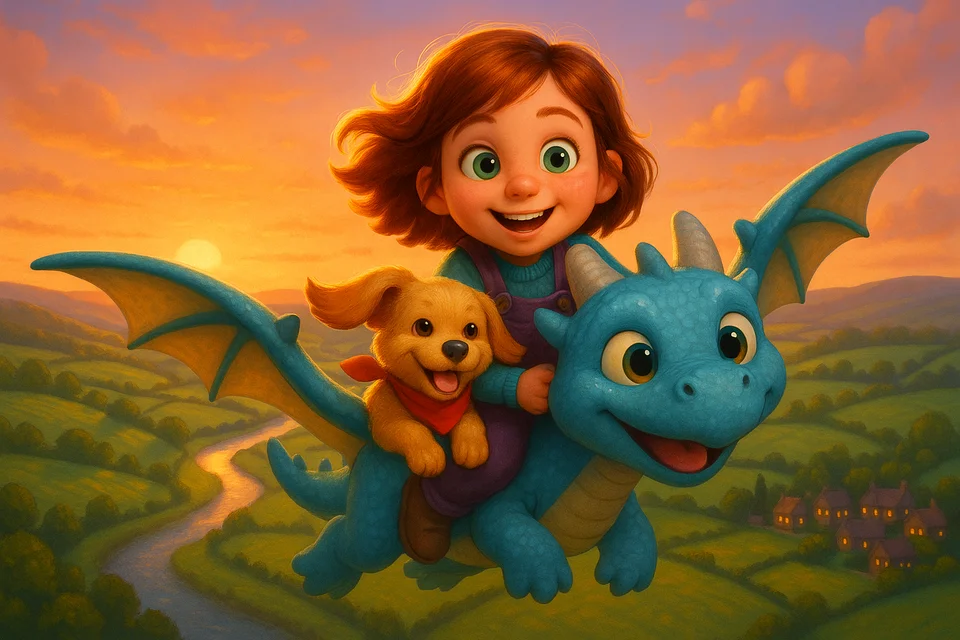 Sample page — flying over the countryside at sunset